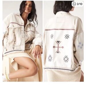Free People Cream Embroidered Jacket